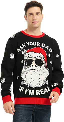 Frojuly Ugly Christmas Sweater Men Funny Tacky Inappropriate Hilarious Mens Holiday Sweaters Adult for Xmas Vacation Party in Kuwait