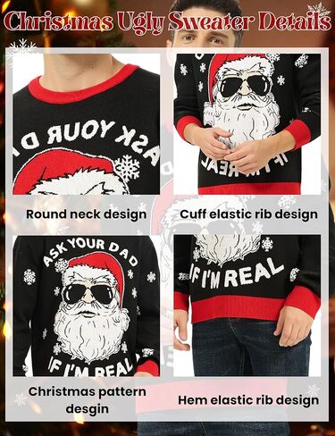 Frojuly Ugly Christmas Sweater Men Funny Tacky Inappropriate Hilarious Mens Holiday Sweaters Adult for Xmas Vacation Party in Kuwait
