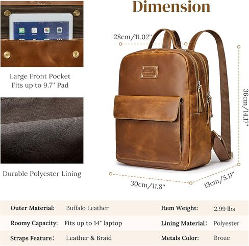 S-ZONE Large Genuine Leather Backpack Purse for Women Vintage Rucksack Travel Daypack with Luggage Sleeve in Saudi Arabia