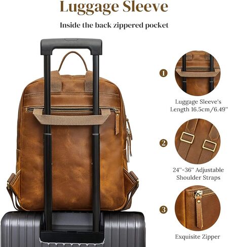 S-ZONE Large Genuine Leather Backpack Purse for Women Vintage Rucksack Travel Daypack with Luggage Sleeve in Saudi Arabia