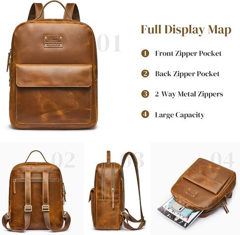 S-ZONE Large Genuine Leather Backpack Purse for Women Vintage Rucksack Travel Daypack with Luggage Sleeve in Saudi Arabia