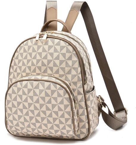 حقيبة ظهر من الجلد الصناعي حقيبة كتف للسفر للنساء والسيدات باللون البيج in Kuwait