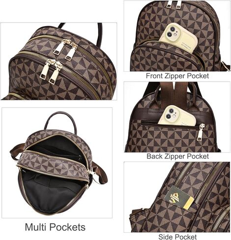 حقيبة ظهر من الجلد الصناعي حقيبة كتف للسفر للنساء والسيدات باللون البيج in Kuwait