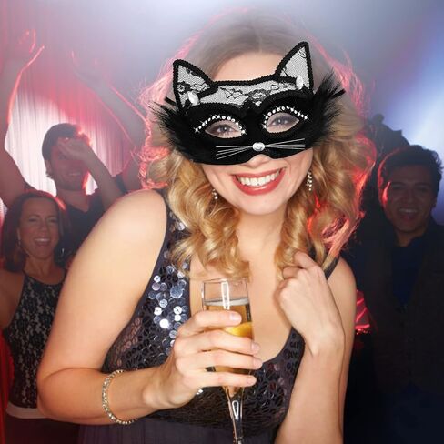 Lusofie Black Cat Lace Mask Venetian Masquerade Mask Halloween Masquerade Mask Women for Fancy Dress Christmas Halloween Costume Party for Girls Women in Saudi Arabia
