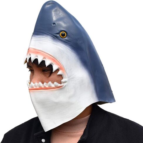 PARTY STORY Shark Mask Halloween Latex Animal Mask Novelty Rubber Costume Full Head Masks, blue, Free size in Kuwait