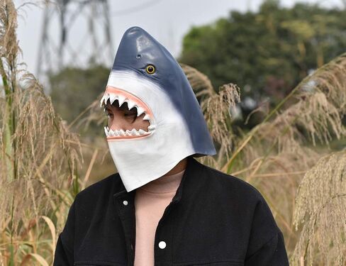 PARTY STORY Shark Mask Halloween Latex Animal Mask Novelty Rubber Costume Full Head Masks, blue, Free size in Kuwait