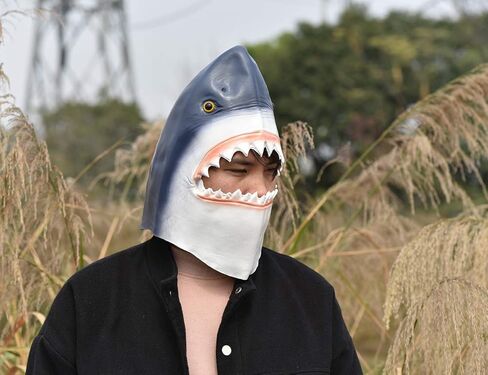 PARTY STORY Shark Mask Halloween Latex Animal Mask Novelty Rubber Costume Full Head Masks, blue, Free size in Kuwait