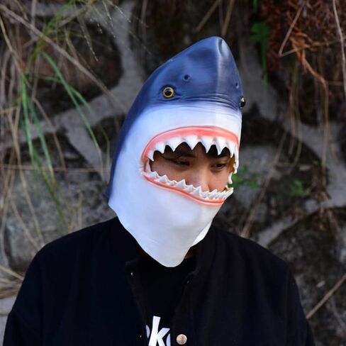PARTY STORY Shark Mask Halloween Latex Animal Mask Novelty Rubber Costume Full Head Masks, blue, Free size in Kuwait