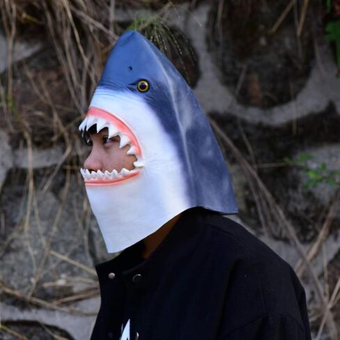 PARTY STORY Shark Mask Halloween Latex Animal Mask Novelty Rubber Costume Full Head Masks, blue, Free size in Kuwait