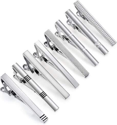UJOY Tie Clips for Men, 8 Pcs Tie Bars Pinch Clip Set Silver Black 2.3 Inches Business Shirt Necktie Parts in Kuwait