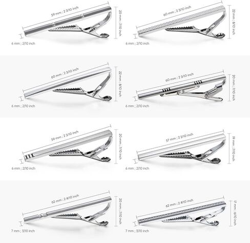 UJOY Tie Clips for Men, 8 Pcs Tie Bars Pinch Clip Set Silver Black 2.3 Inches Business Shirt Necktie Parts in Kuwait