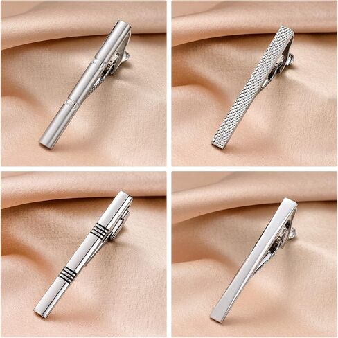 UJOY Tie Clips for Men, 8 Pcs Tie Bars Pinch Clip Set Silver Black 2.3 Inches Business Shirt Necktie Parts in Kuwait