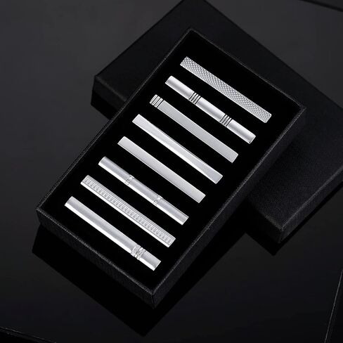 UJOY Tie Clips for Men, 8 Pcs Tie Bars Pinch Clip Set Silver Black 2.3 Inches Business Shirt Necktie Parts in Kuwait