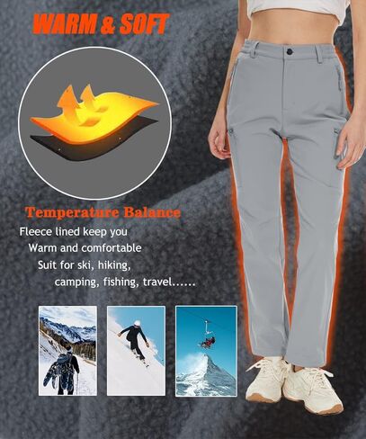 MAGCOMSEN Women's Fleece Lined Snow Ski Pants Waterproof Insulated Winter Hiking Pants Softshell Snowboard Pants in Kuwait