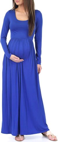 فستان للحوامل من Mother Bee بأكمام طويلة أو سادة أو ملون بخصر مكشكش مع جيوب in Kuwait