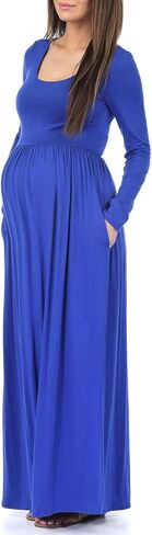 فستان للحوامل من Mother Bee بأكمام طويلة أو سادة أو ملون بخصر مكشكش مع جيوب in Kuwait