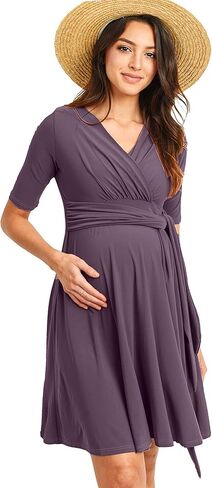HELLO MIZ Women's Maternity Dress V-Neck Short Sleeve for Baby Shower in Kuwait