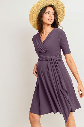 HELLO MIZ Women's Maternity Dress V-Neck Short Sleeve for Baby Shower in Kuwait