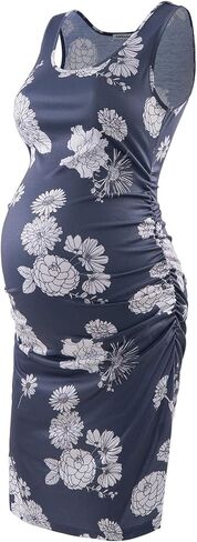 GINKANA Maternity Tank Dress Bodycon Sleeveless Casual Short Ruched Midi Fitted Dress for Pregnant Women in Saudi Arabia