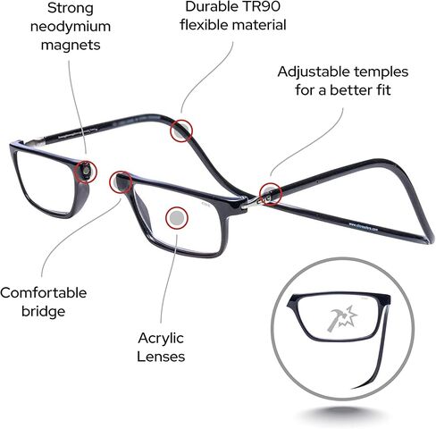 نظارات قراءة أمامية مغناطيسية من Clic باللون الأسود +2. 00 in Kuwait