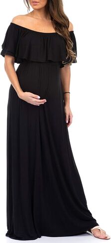 Mother Bee Maternity Open Shoulder Dress with Ruffles in Kuwait