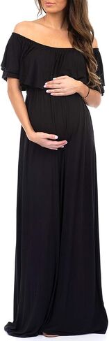 Mother Bee Maternity Open Shoulder Dress with Ruffles in Kuwait