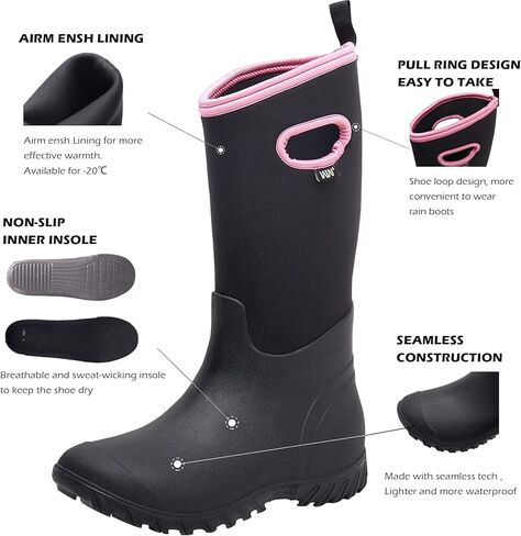 WTW Women's Rubber Rain Boots - 100% Waterproof Insulated Neoprene Garden Muck Boots Outdoor Hunting Snow Boots for Women in Kuwait