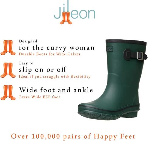 Jileon Mid Calf Rain Boots - Specially Designed For Wide Feet, Ankles or Calves - Half Height Waterproof Durable Wide Calf Rain Boots in Saudi Arabia