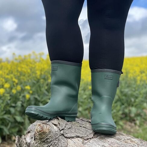 Jileon Mid Calf Rain Boots - Specially Designed For Wide Feet, Ankles or Calves - Half Height Waterproof Durable Wide Calf Rain Boots in Saudi Arabia