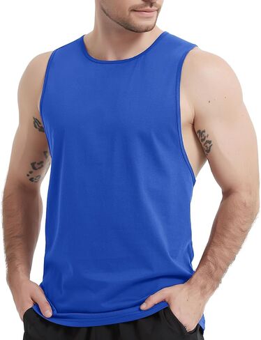 MAGCOMSEN Mens Workout Cut Off Shirt Sleeveless Muscle Shirts Athletic Cotton Tank Tops Gym Fitted Tanks Summer Running in Saudi Arabia