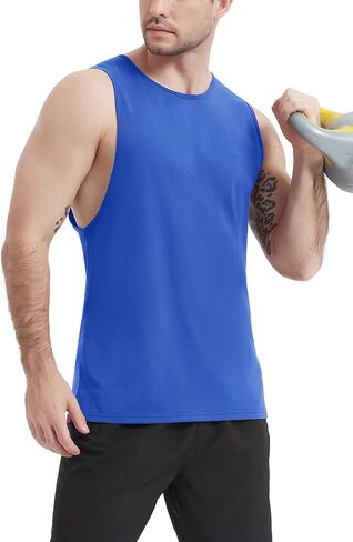 MAGCOMSEN Mens Workout Cut Off Shirt Sleeveless Muscle Shirts Athletic Cotton Tank Tops Gym Fitted Tanks Summer Running in Saudi Arabia