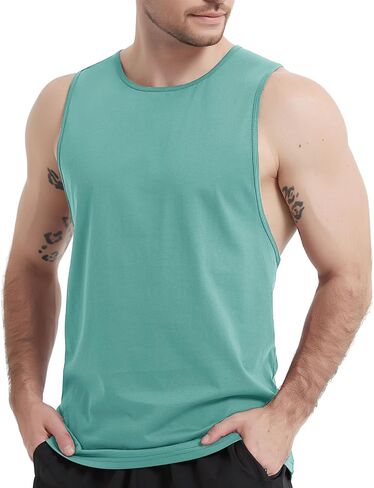 MAGCOMSEN Mens Workout Cut Off Shirt Sleeveless Muscle Shirts Athletic Cotton Tank Tops Gym Fitted Tanks Summer Running in Kuwait
