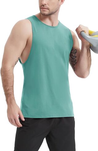 MAGCOMSEN Mens Workout Cut Off Shirt Sleeveless Muscle Shirts Athletic Cotton Tank Tops Gym Fitted Tanks Summer Running in Kuwait