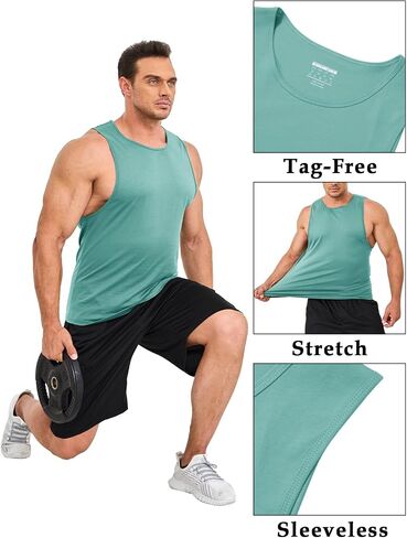 MAGCOMSEN Mens Workout Cut Off Shirt Sleeveless Muscle Shirts Athletic Cotton Tank Tops Gym Fitted Tanks Summer Running in Kuwait