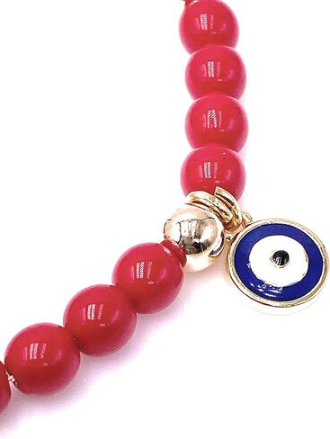 LESLIE BOULES Saint Benedict Red Glass Beads Bracelet Genuine Azabache and Blue Evil Eye Handmade Jewelry in Kuwait