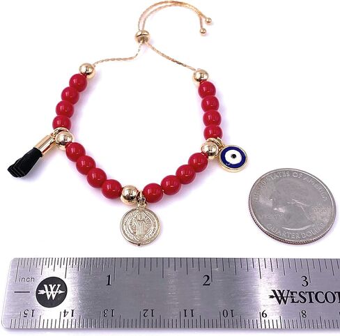 LESLIE BOULES Saint Benedict Red Glass Beads Bracelet Genuine Azabache and Blue Evil Eye Handmade Jewelry in Kuwait