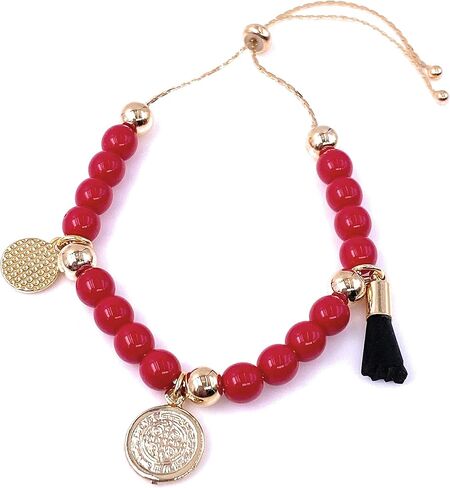 LESLIE BOULES Saint Benedict Red Glass Beads Bracelet Genuine Azabache and Blue Evil Eye Handmade Jewelry in Kuwait