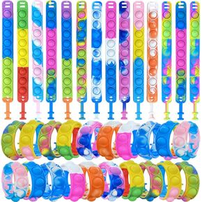 100pcs Rainbow Pop Bracelet Bubble Fidget Toys Pack Adjustable Silicone Bracelet Pop Toy, Pop Squeeze Toys Stress Relief Hand Finger Pop Toys Party Favor Student Gift for Kids Adults