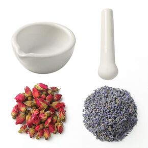 مجموعة مطحنة أعشاب السيراميك، مطحنة حبوب منع الحمل، ملاط ​​ومدقة من البورسلين تستخدم لطحن الزهور المجففة، براعم الورد، الخزامى والأعشاب. in Kuwait