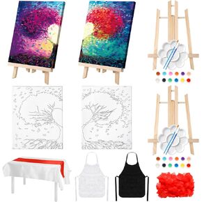 Zhanmai 112 Pcs Valentine's Day Pre Drawn Canvas Paint Kit for Adults Couples Paint and Sip Kit Date Night Heart Tree Canvas Painting Art Pre Drawn Stretch Canvas for Couple Date Night Party, 8 x 10''