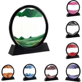 Moylie 3D Dynamic Moving Sand Art Liquid Motion Round Glass 3D Deep Sea Sand Artistic Sandscape Flowing Sand Frame Relaxing Home Office Work Decor Desktop Art Toys (7" Pink)