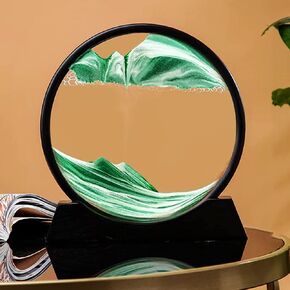 Yinhamnl Sand Art Liquid Motion, 3D Hourglass Deep Sea Sandscape, Moving Sand Art Picture Round Glass Display Flowing Sand Frame, 3D Colored Quicksand Decor Relaxing Desktop Home Office (Black)