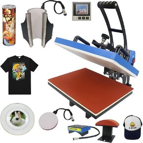 RoyalPress 4 في 1 مكبس حراري 12 بوصة × 15 بوصة ملون LED 30 أونصة كوب احترافي لنقل الحرارة متعدد الوظائف، قبعة/كوب/طبق/قبعة/تي شيرت أزرق (12 بوصة × 15 بوصة 4 في 1) in Kuwait