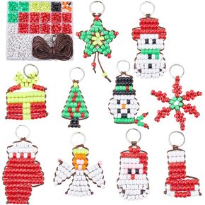 SUNNYCLUE 1 Box DIY Make 10PCS Christmas Theme Bead Pets Kit 8mm Pony Beads Assortment Box Set with Key Ring & Lanyard Clips, Instruction in Kuwait