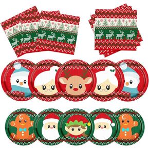 Christmas Ugly Sweater Party Decorations-90PCS Christmas Tableware Ugly Sweater Plates and Napkins Winter Christmas Party Theme With Santa Claus and Reindeer Tableware Set for Christmas Party Supplies in Kuwait