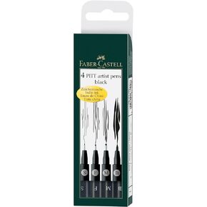 Faber Castell 167100 Pit Artist Pens, Set of 4, Black Assortment, 199 S, F, M, B