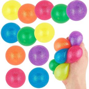 Expressions 12pc Value Pack - Squeeze Balls in Assorted Glitter Colors - Fidget Toy Stress Balls for Adults and Kids - Anxiety Relief Items to Squish, Squeeze, Throw and Stick Fidgets for Kids