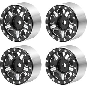 RCLIONS 4 قطع من الألومنيوم مقاس 1 بوصة Micro RC Beadlock Wheels Rims لجميع ترقيات السيارات الزاحفة 1:24 المحورية SCX24 AXI90081 Deadbolt AXI00001 RC (أسود)