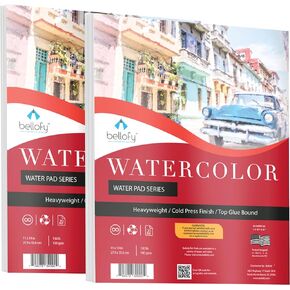 Bellofy Large Watercolor Paper Pad in Set of 2 | 11x14 in Academy Watercolor Paper Kids, Artists & Beginners Enjoy | Watercolor Notebook for All Watercoloring Techniques in Kuwait