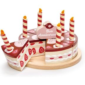 Tender Leaf Toys - Chocolate Birthday Cake - Pretend Play Food Toy with Candles and Plate, Birthday Party decoration or gift for kids - Develops Social Skills and Imaginative Play for Kids - Age 3+